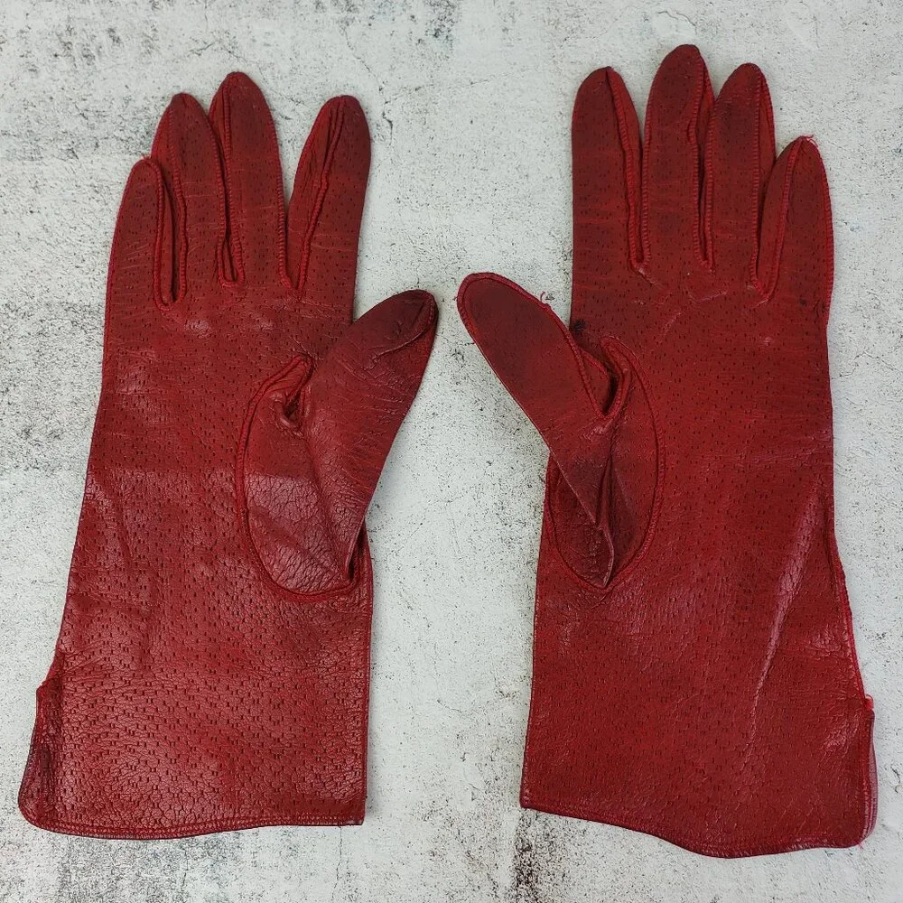 Vintage Ann Taylor Leather Perforated Gloves Red size 6.5